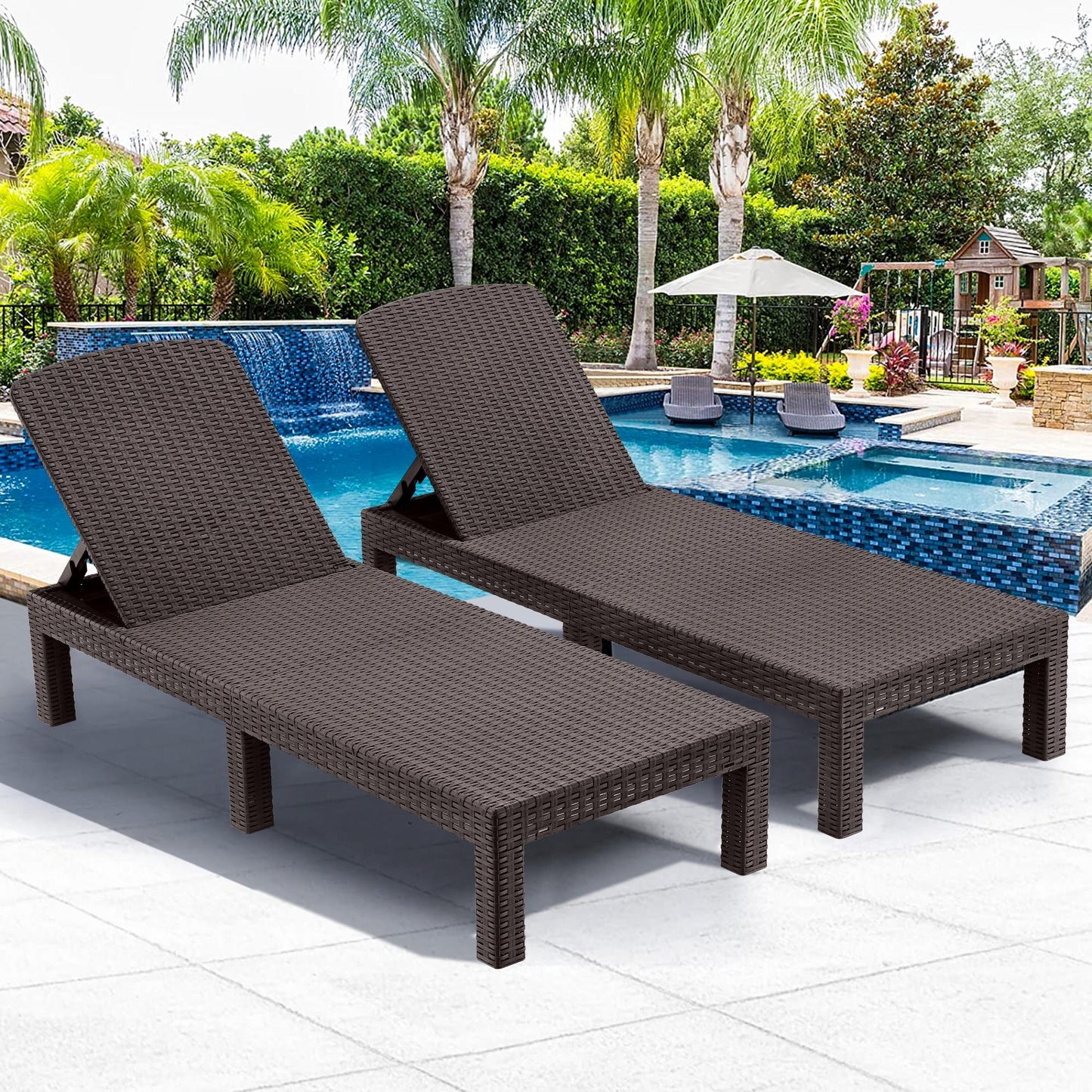 SYNGAR Patio Chaise Lounge Chairs Set of 2, Adjustable Chaise for Outside, PP Resin Reclining Lounge Chairs, Outdoor Sun Loungers for Poolside Deck Garden, Gray