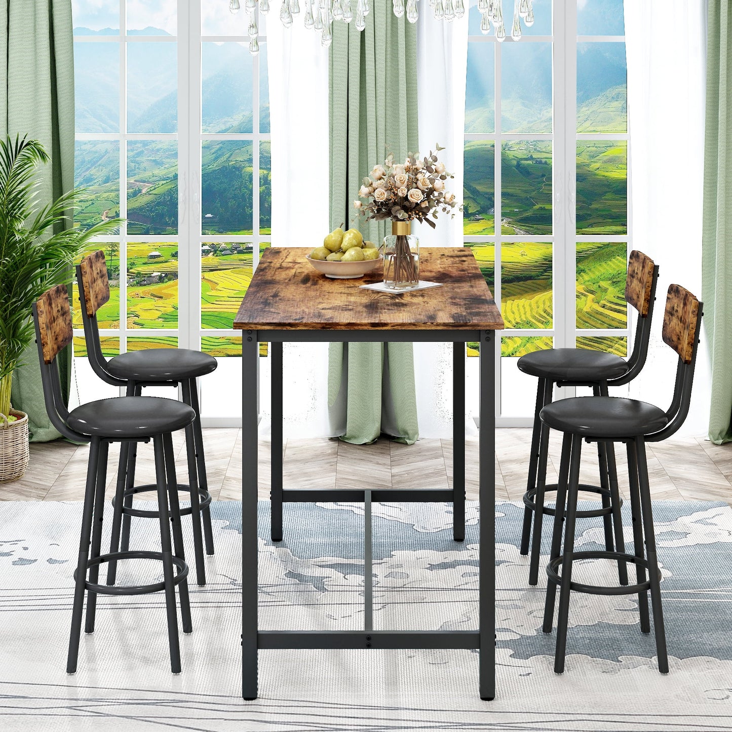 5 Piece Dining Table Set, Kitchen Dining Table and Chairs Set for 4, Modern Marble Table and 4 Velvet Fabric Upholstered Chairs, Home Dining Set for Small Space, Breakfast Nook, D8923