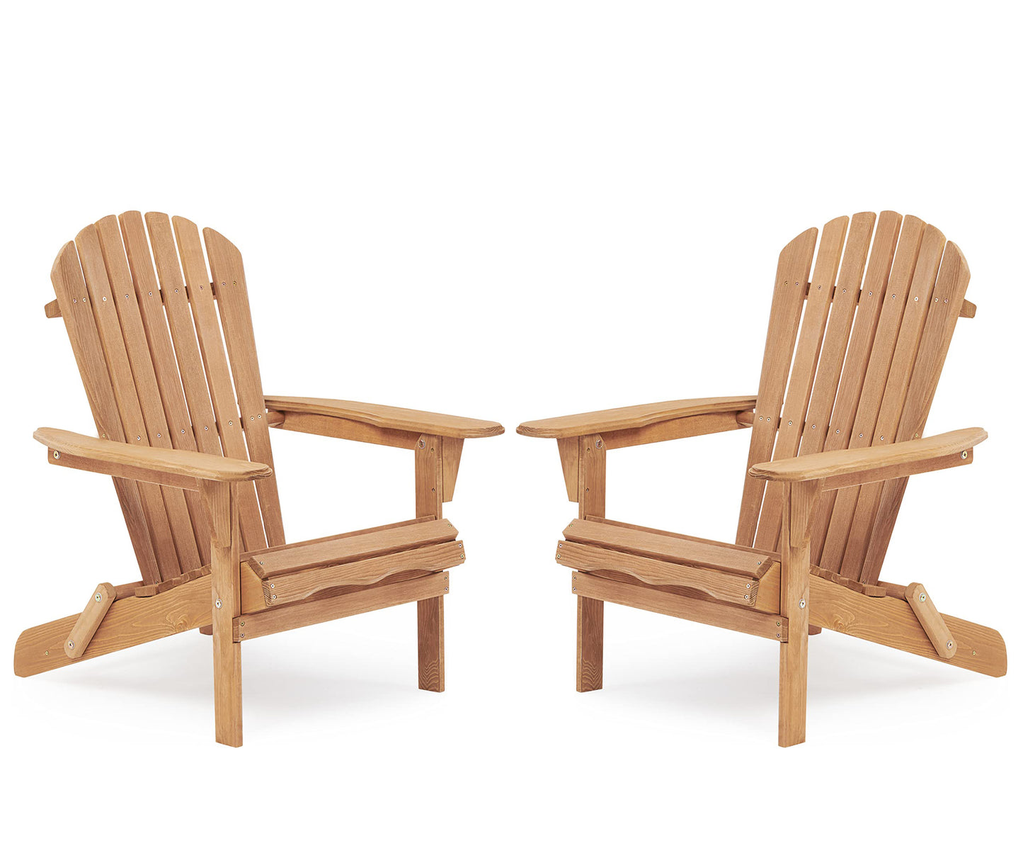Syngar Folding Adirondack Chairs Set of 2, Outdoor Wooden Lounge Chairs with Pre-Assembled Backrest, Wood Accent Furniture Chairs for Patio, Garden, Porch, Poolside, Max 220lbs, Natural & Light Brown