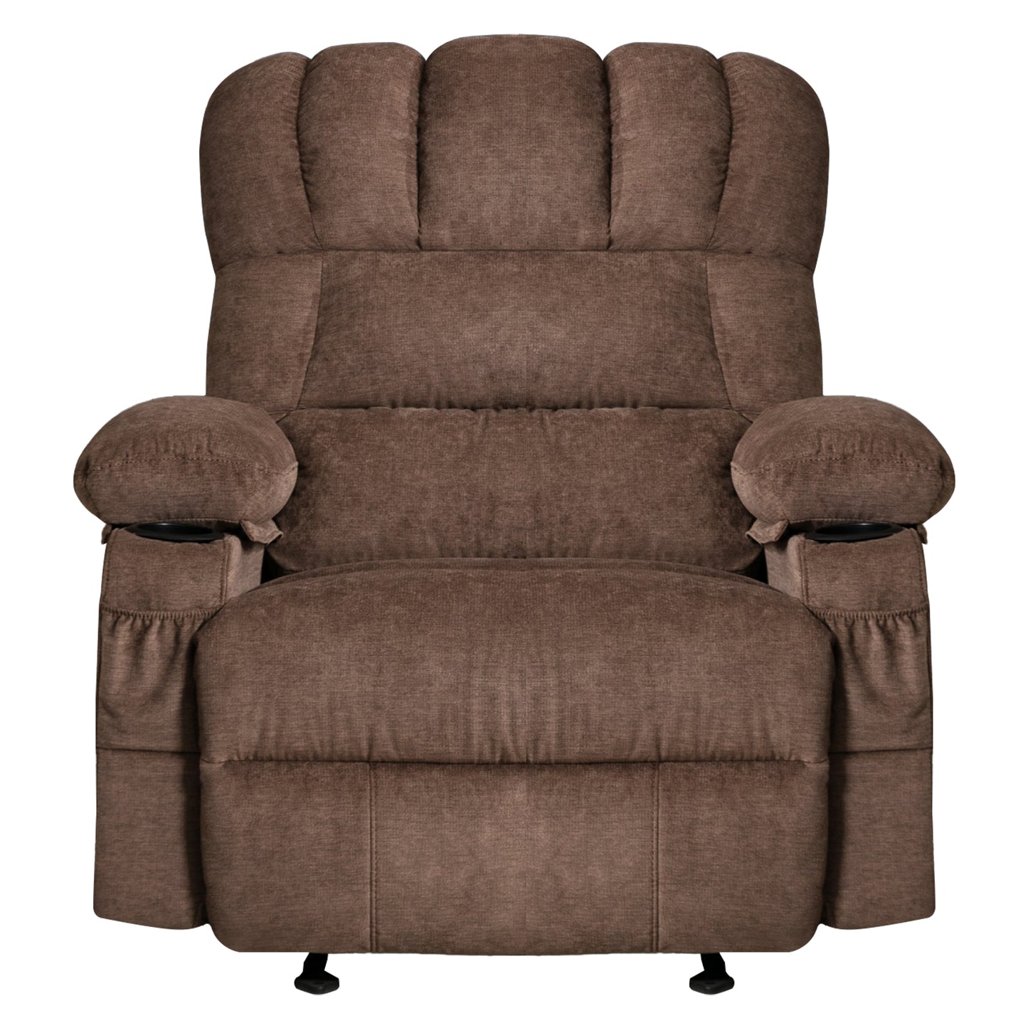 SYNGAR Manual Recliner Chair with Heat and Vibration Massage, Fabric Elderly Single Reclining Rocker Sofa with USB Charge Port, Cup Holders and Side Pocket for Bedroom Home Theater, Brown