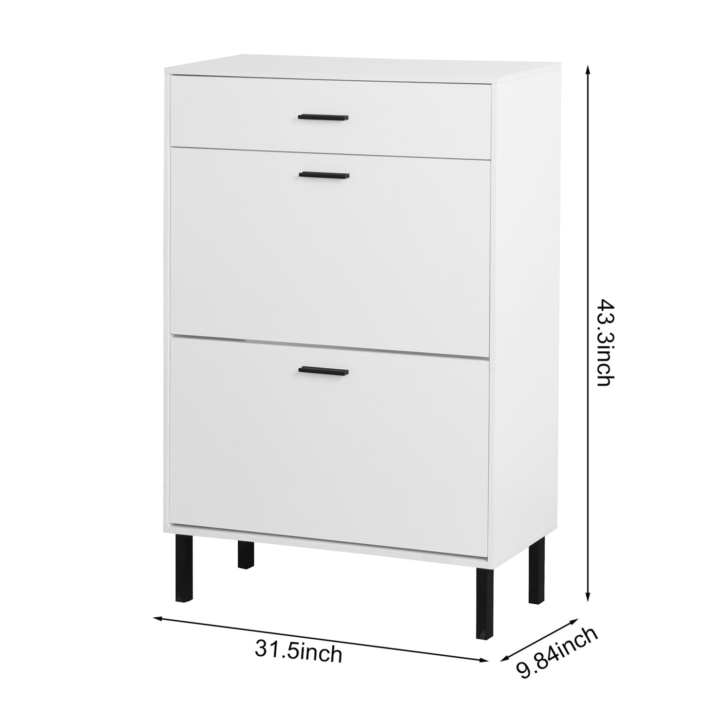 SYNGAR Shoe Cabinet Storage for Entryway, Modern Hidden Shoe Storage with 3 Flip Drawers for Shoes, Keys, and Other Small Items, Wooden Metal Leg Shoe Organizer for Apartment, White