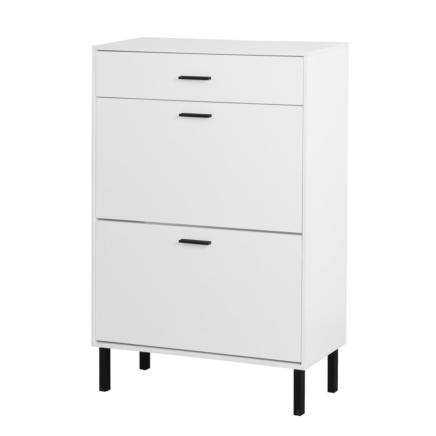 SYNGAR Shoe Cabinet Storage for Entryway, Modern Hidden Shoe Storage with 3 Flip Drawers for Shoes, Keys, and Other Small Items, Wooden Metal Leg Shoe Organizer for Apartment, White