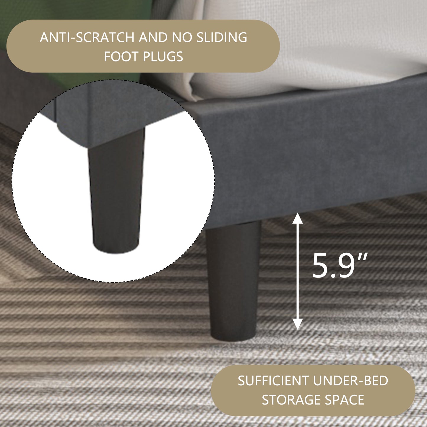SYNGAR Queen Size Fabric Upholstered Platform Bed Frame with Elegant Headboard for Bedroom, No Box Spring Needed, Easy Assembly, Gray