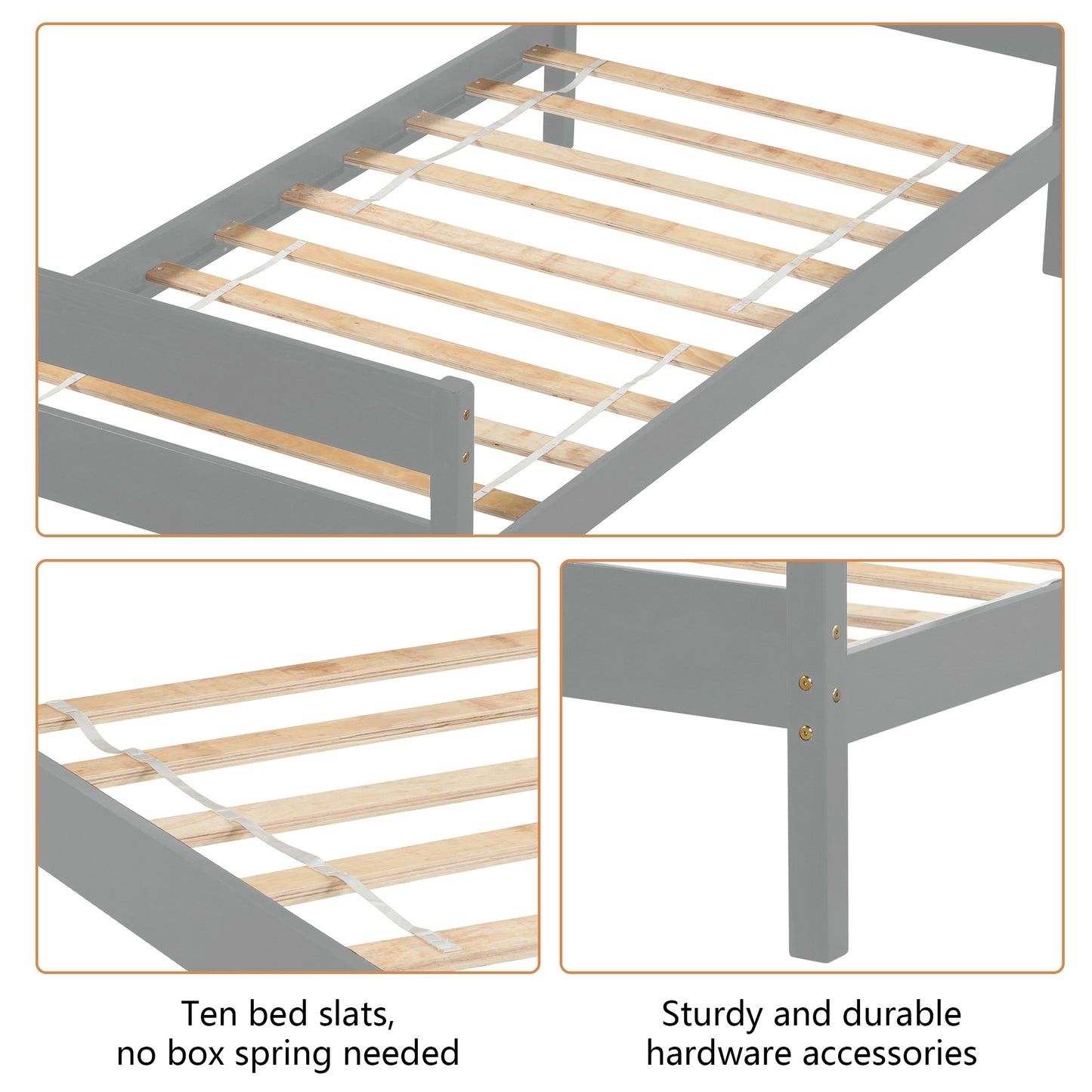 SYNGAR Wood Twin Platform Bed Frame with Headboard and Footboard, Modern Bed Single Twin Size Bed Frame for Kids Adults, No Box Spring Required, Easy Assembly, Gray