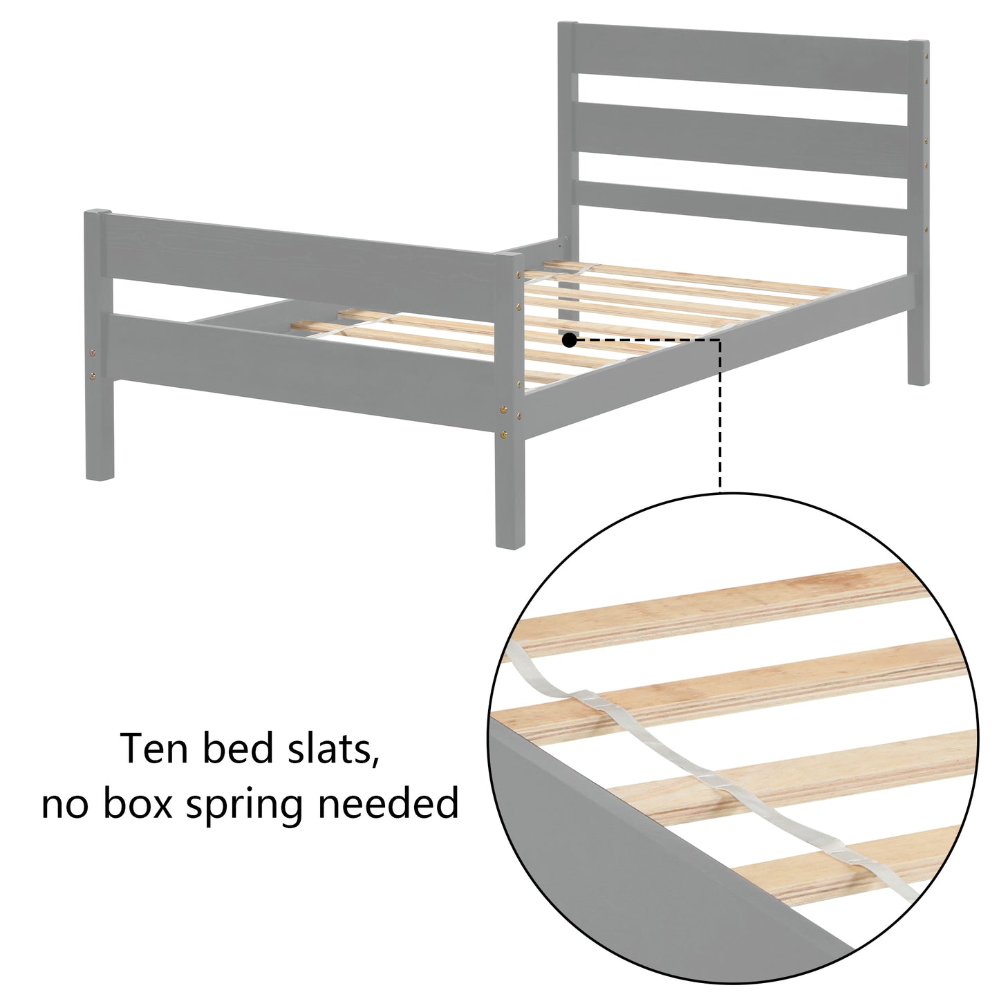 SYNGAR Wood Twin Platform Bed Frame with Headboard and Footboard, Modern Bed Single Twin Size Bed Frame for Kids Adults, No Box Spring Required, Easy Assembly, Gray
