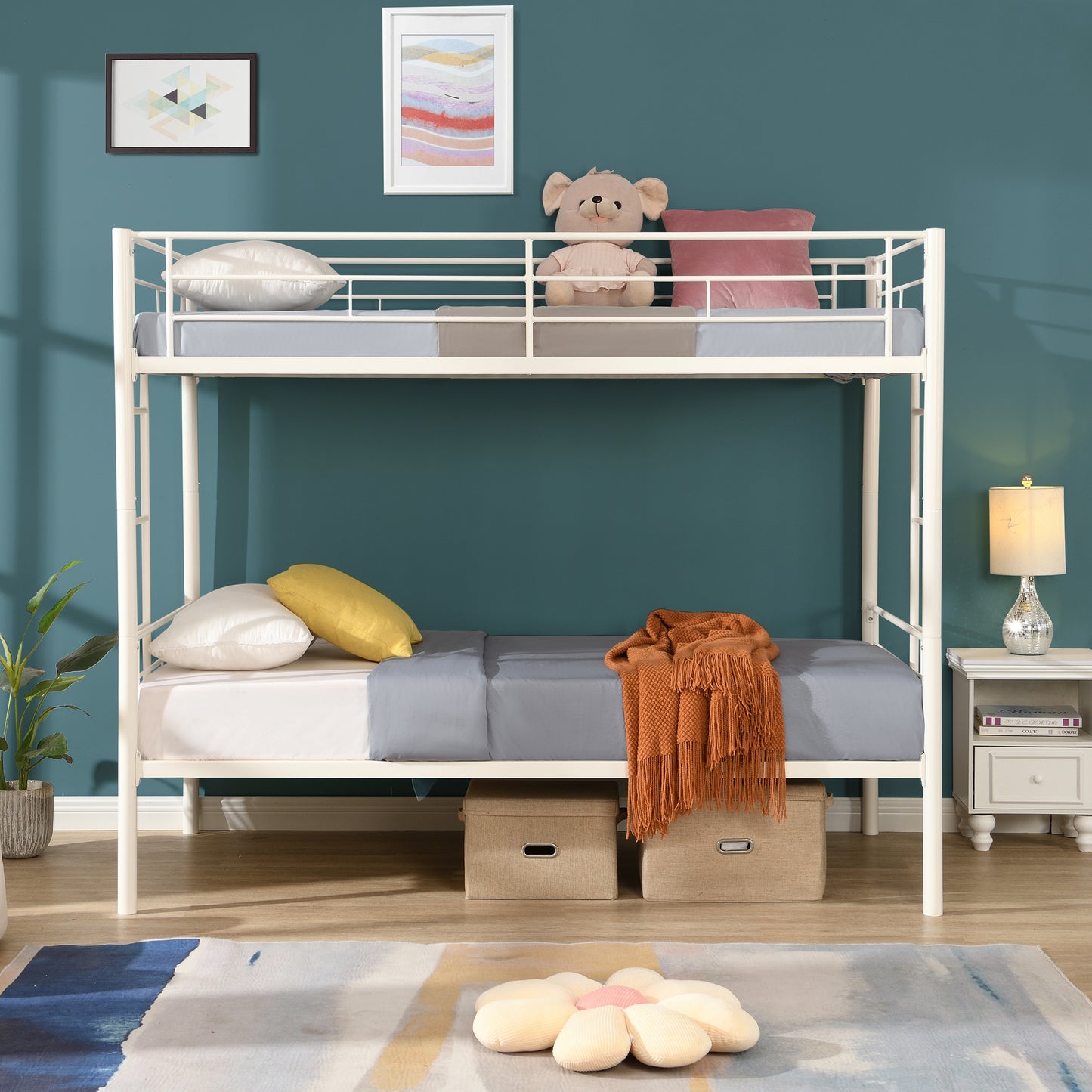 SYNGAR Twin Over Twin Steel Bunk Beds Frame with Ladder for Bedroom Dorm, Twin Bunk Beds for Kids Adult Children, Industrial Bunkbed No Box Spring Required, Black