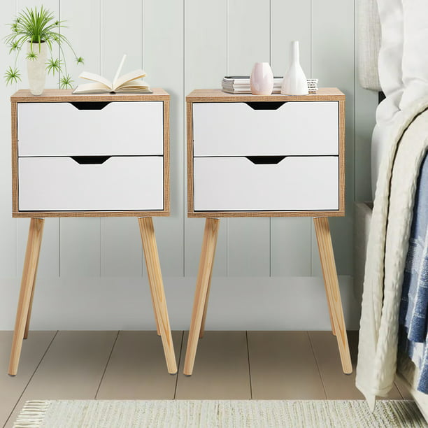SYNGAR Nightstand Set of 2, Gray Nightstand Low Foot with and 2 Drawers, Side Tables End Table for Living Room Bedroom, LJ172