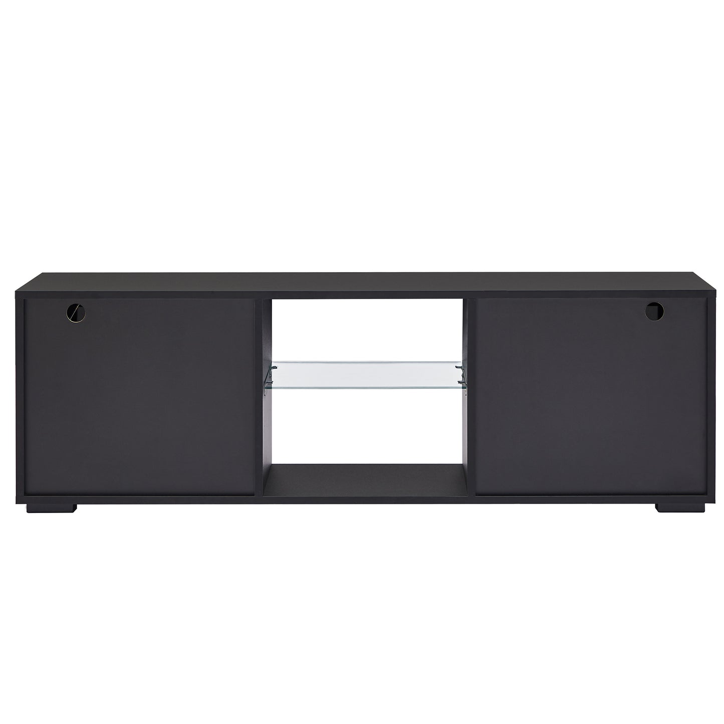 SYNGAR Black TV Stand for 55 inch TV, Modern High Glossy TV Console Table Stand with 16 Colors LED Lights, Living Room TV Table Stand Buffet Cabinet with Storage, 51"L×14" W×16"H