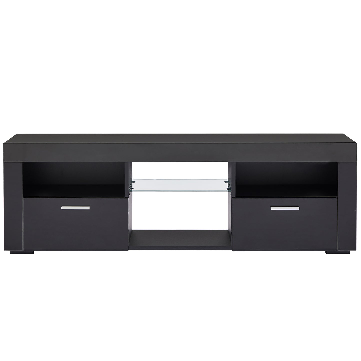 SYNGAR Black TV Stand for 55 inch TV, Modern High Glossy TV Console Table Stand with 16 Colors LED Lights, Living Room TV Table Stand Buffet Cabinet with Storage, 51"L×14" W×16"H