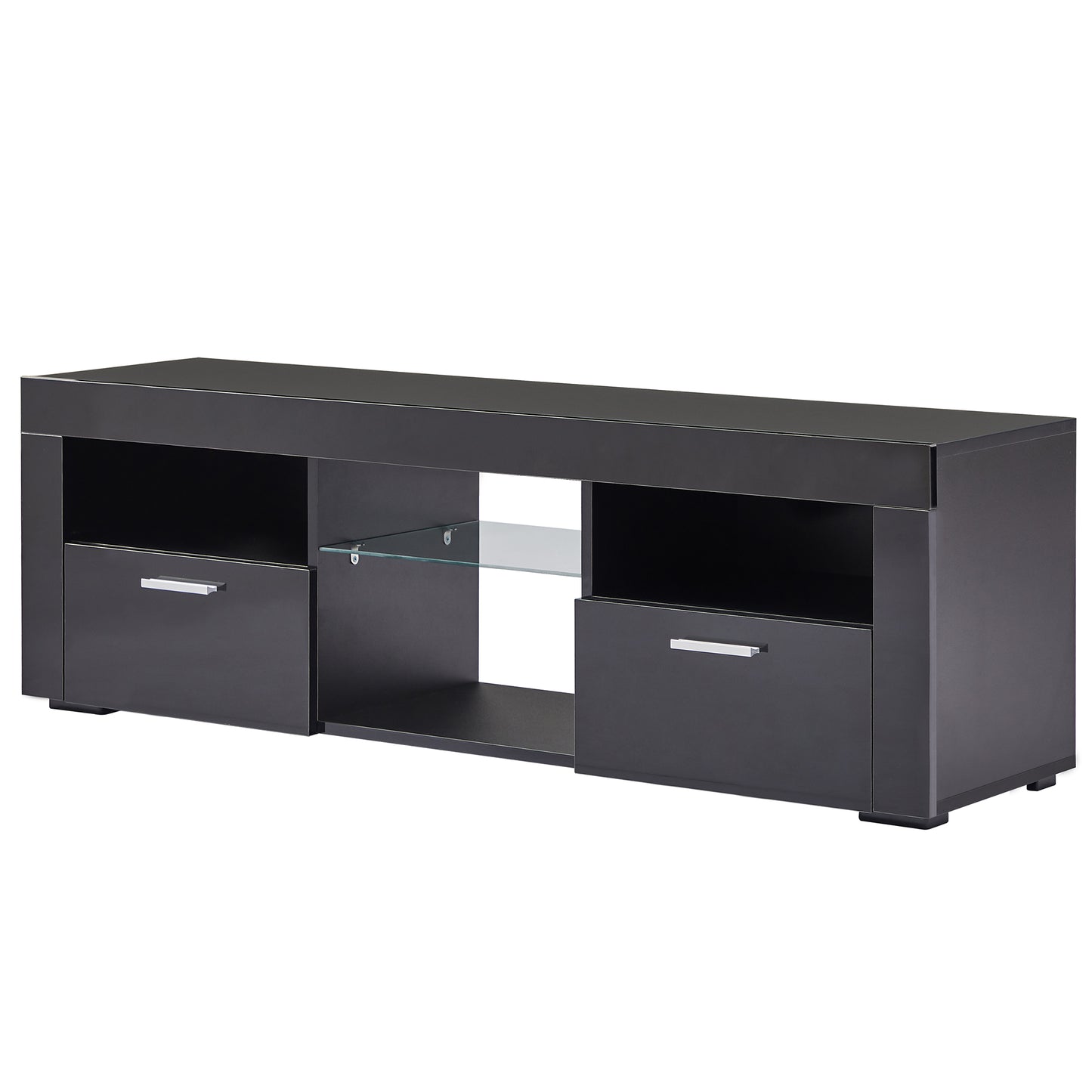 SYNGAR Black TV Stand for 55 inch TV, Modern High Glossy TV Console Table Stand with 16 Colors LED Lights, Living Room TV Table Stand Buffet Cabinet with Storage, 51"L×14" W×16"H