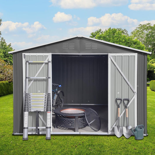 6' x 4' Outdoor Metal Storage Shed, Tools Storage Shed, Galvanized Steel Garden Shed with Lockable Doors, Outdoor Storage Shed for Backyard, Patio, Lawn, Y038