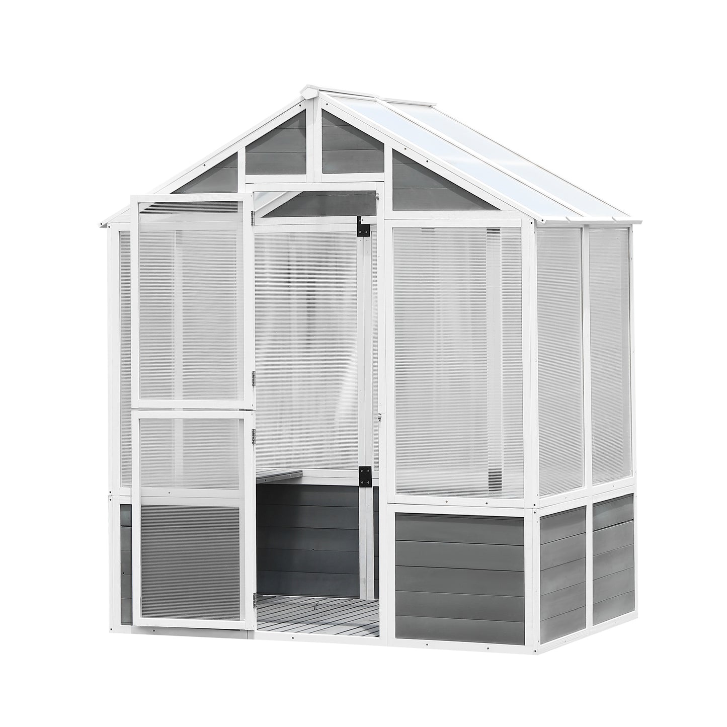8' x 6' Walk-in Greenhouse for Outdoor, Garden Greenhouse with Metal Frame, Sliding Door, Adjustable Roof Vent and Rain Gutter, Backyard Greenhouse for Plants in Winter, Y004