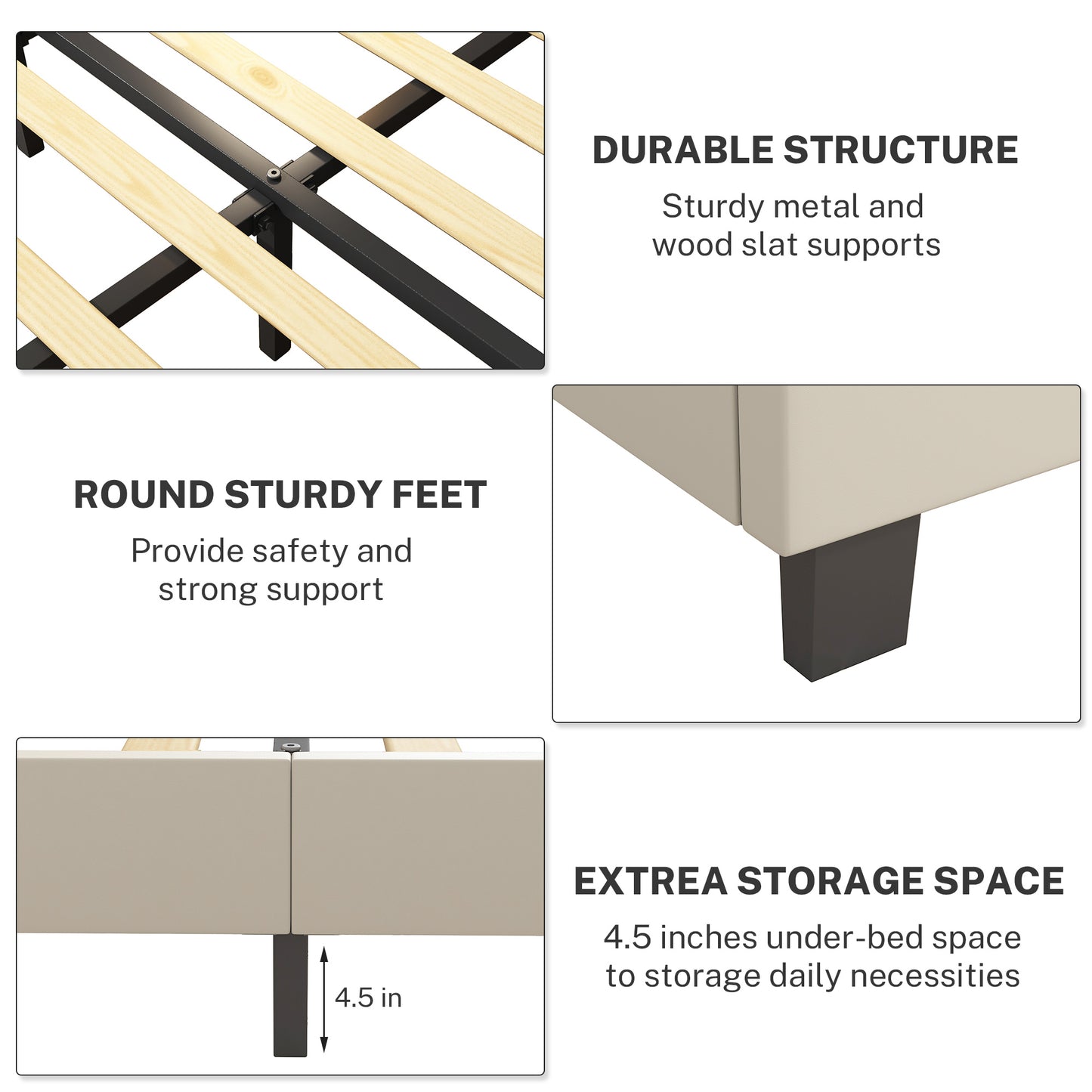 SYNGAR Beige Fabric Upholstered Platform Bed Frame Full Size with Elegant Headboard, Wood Frame Bedroom Furniture with Strong Slat Support, No Box Spring Needed, Noise Free, Easy Assembly