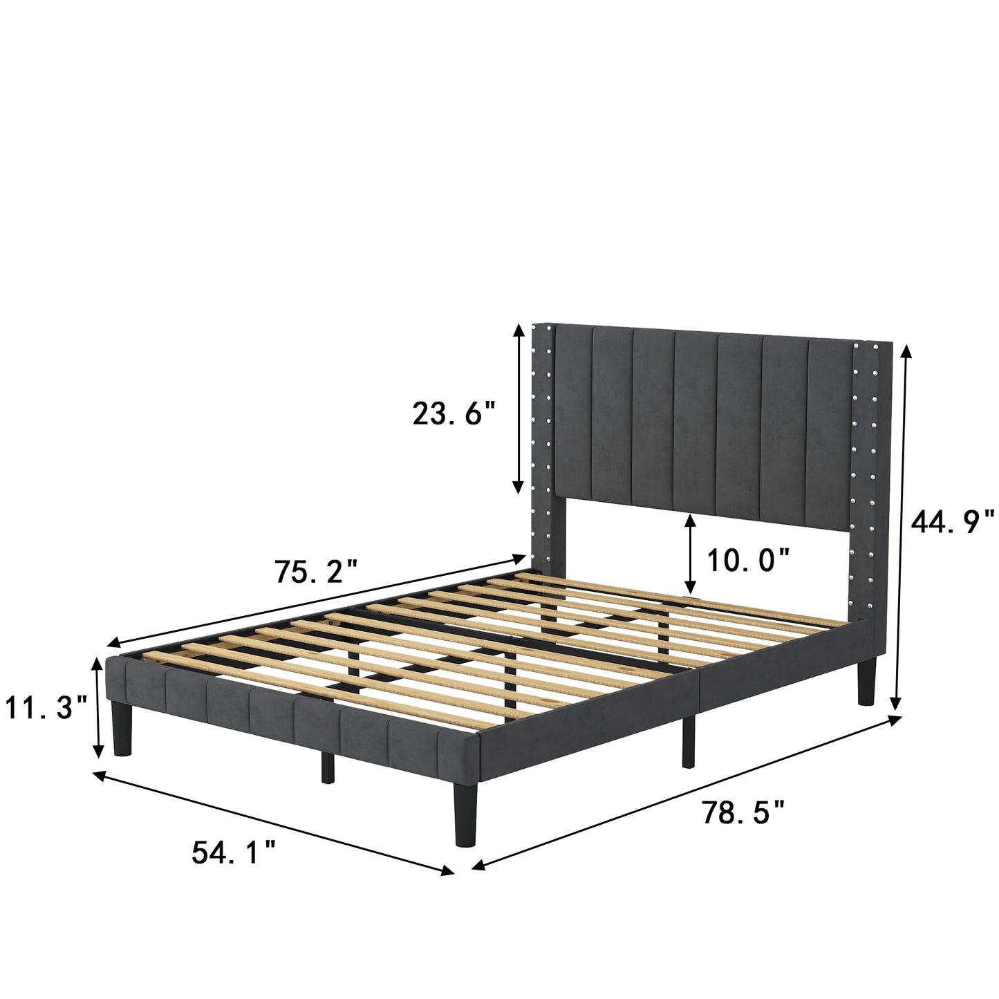 SYNGAR Full Bed Frame, New Upgrade Full Size Fabric Upholstered Platform Bed Frame with Elegant Headboard, Bedroom Furniture Wooden Frame Platform Bed Frame, No Box Spring Needed, Dark Gray