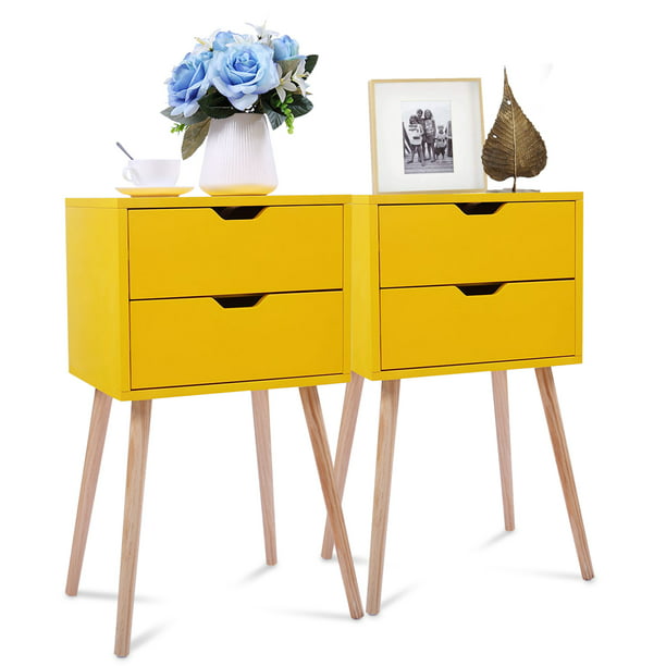 SYNGAR Nightstand Set of 2, Gray Nightstand Low Foot with and 2 Drawers, Side Tables End Table for Living Room Bedroom, LJ172