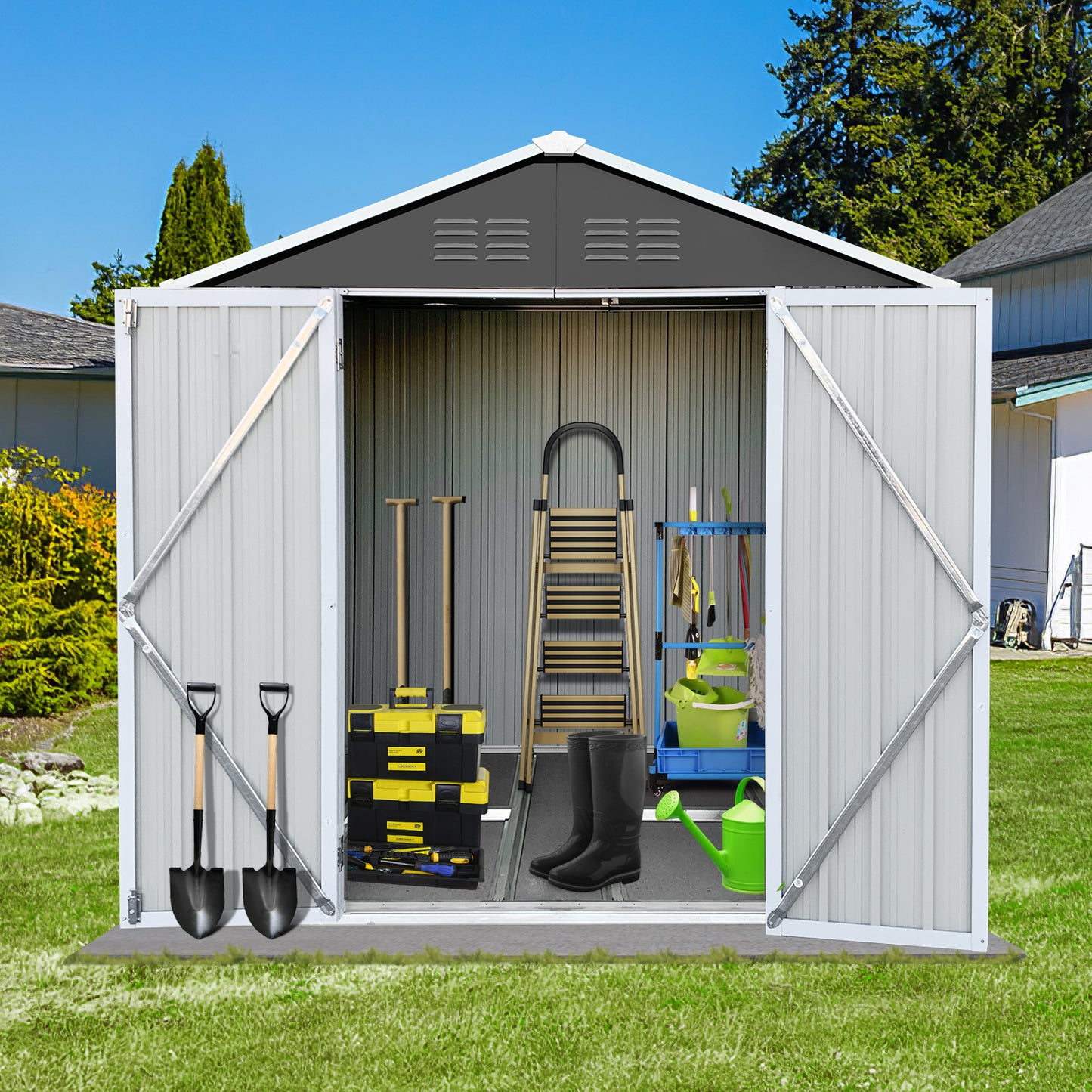 SYNGAR 6' x 4' Outdoor Metal Storage Shed, Tools Storage Shed, Galvanized Steel Garden Shed with Lockable Doors, Outdoor Storage Shed for Backyard, Patio, Lawn, D7806