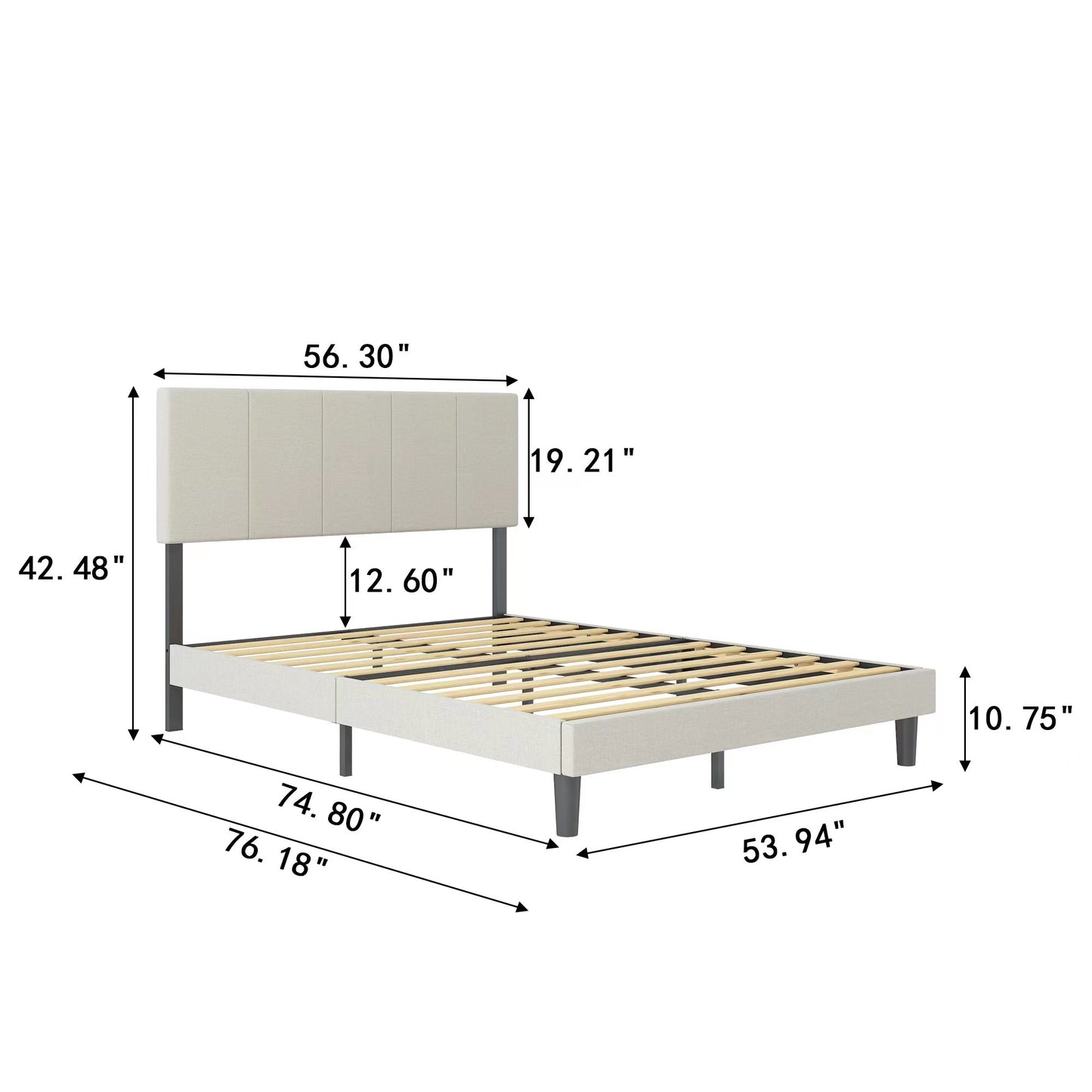 SYNGAR Full Size Platform Bed Frame with Fabric Upholstered Headboard, Sturdy Metal Frame and Strong Wooden Slats, No Box Spring Needed, Beige
