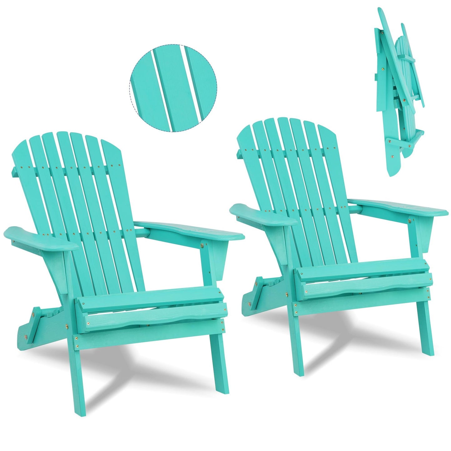 Syngar Folding Adirondack Chairs Set of 2, Outdoor Wooden Lounge Chairs with Pre-Assembled Backrest, Wood Accent Furniture Chairs for Patio, Garden, Porch, Poolside, Max 220lbs, Gray