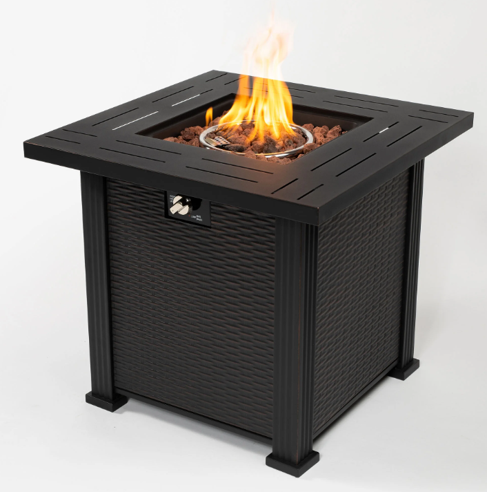 27 inch Square Gas Fire Pit Table, SYNGAR Outdoor Propane Fire Pit with Lava Rocks and Lid, 40,000 BTU 2-in-1 Fire Pit Table for Backyard, Poolside, Patio, Garden, D7655