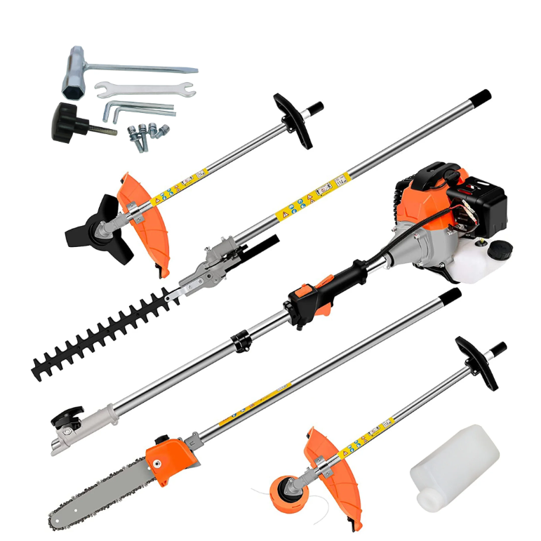 SYNGAR 52CC 2-Cycle Weed Eater, 4-in-1 Gas Powered Full Crank Shaft String Trimmer with Gas Pole Saw, Hedge Trimmer and Brush Cutter, Trimming Tool System for Grass Lawn Garden Yard Care, D8248