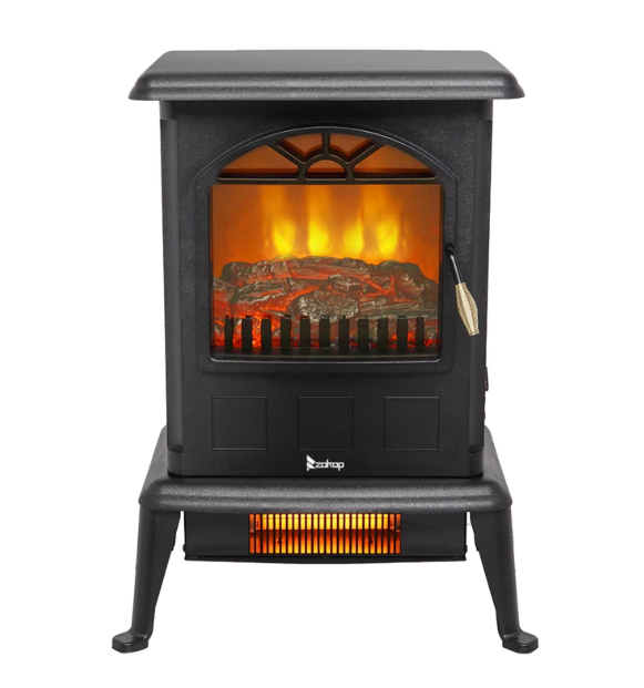 Syngar 1500W Electric Fireplace Stove, Freestanding Fireplace Heater with Realistic Flame, Indoor Infrared Space Heater with Two Heating Modes & Overheating Protection, for Living Room, Bedroom