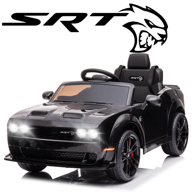 Kids Ride on Car with Remote Control, 12V Licensed Dodge Challenger SRT Ride on Toy, Electric Car Vehicle with Bluetooth, LED Lights, Horn, Battery Powered Toy Car for Boys Girls, Black, D5314