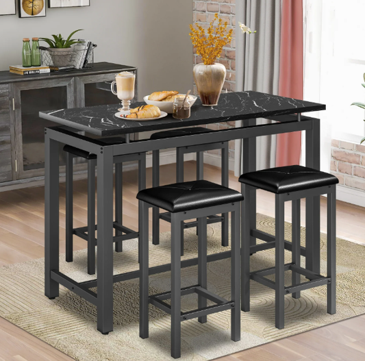 5 Piece Dining Set, Modern Dining Table and Chairs Set for 4, Kitchen Counter Height Dining Table Set with 4 Upholstered Chairs, for Small Space, Breakfast Nook, D8913