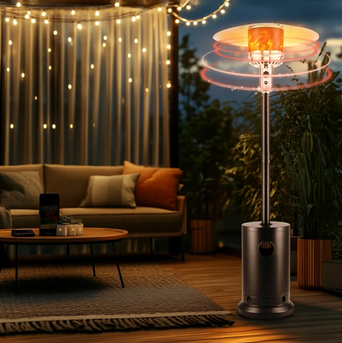 48,000 BTU Patio Propane Heater, Heavy Duty Outdoor Heater with Wheels and Adjustable Thermostat, Freestanding Patio Heater, Fits for Backyard, Balcony, Deck, Porch, Brown