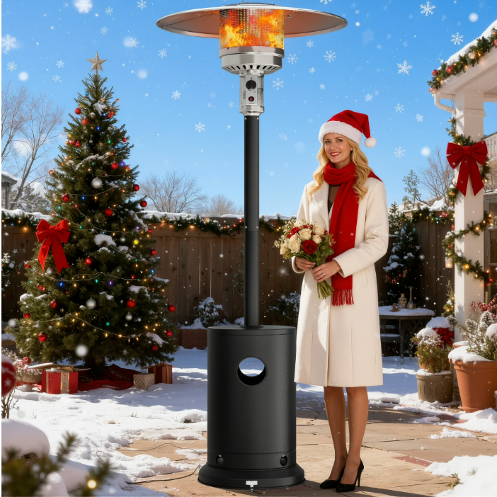 50000 BTU Propane Patio Heater for Outdoor Use, Freestanding Heater with 20' Heating Radius and Wheels, Stainless Steel Flame Heater with Overheating Protection System, Black