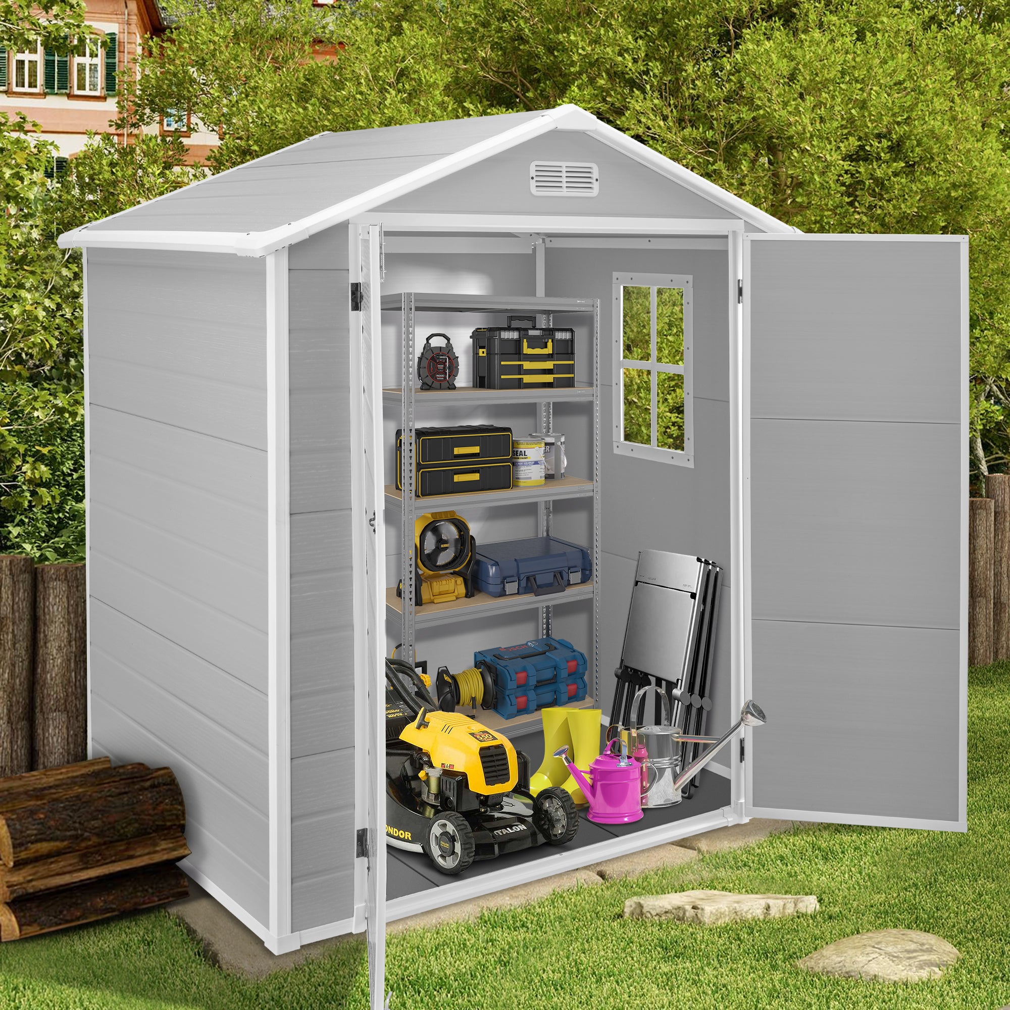 Syngar 6' x 4' Outdoor Plastic Storage Shed, Tools Storage Shed, All W ...