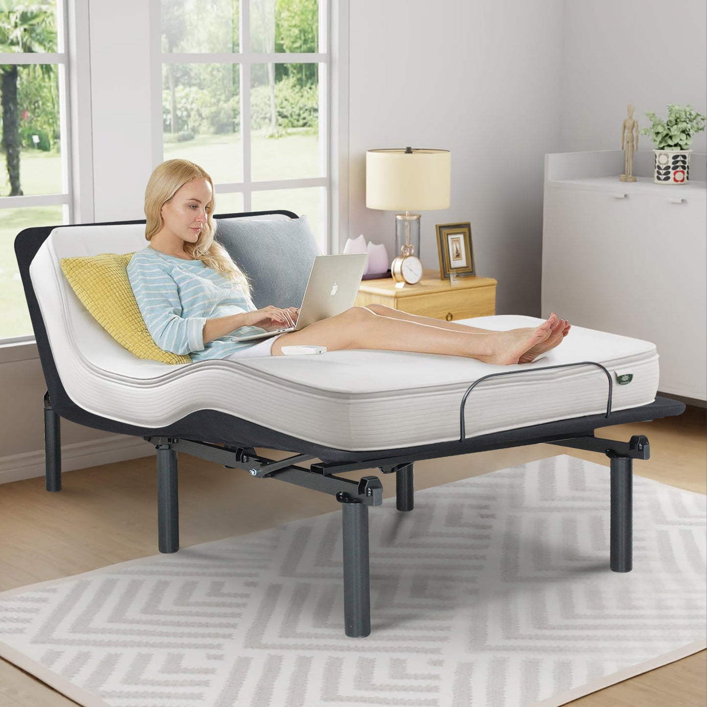 SYNGAR Ergonomic Twin XL Size Adjustable Bed, Electric Recliner Bed with Head and Foot Incline, Wireless Remote Control, New Generation Motor, Black