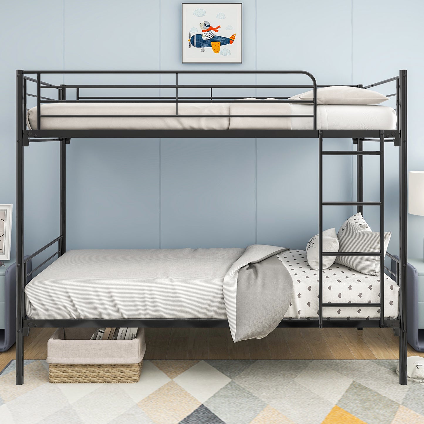SYNGAR Metal Twin Over Twin Bunk Beds, Twin Bunk Beds for Kids Teens Adults, Industrial Bunkbed No Box Spring Required, Black
