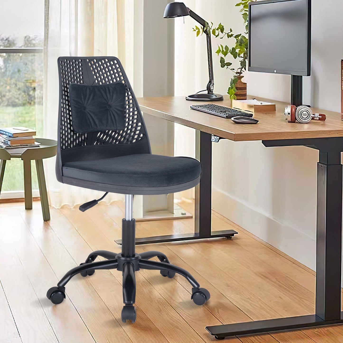 SYNGAR Office Desk Chair with Adjustable Height, Modern Arms Chair Office Chair Mid Back Soft Velvet Swivel Computer Home Task Chairs Ergonomic Executive Chair with Armrests, Gray