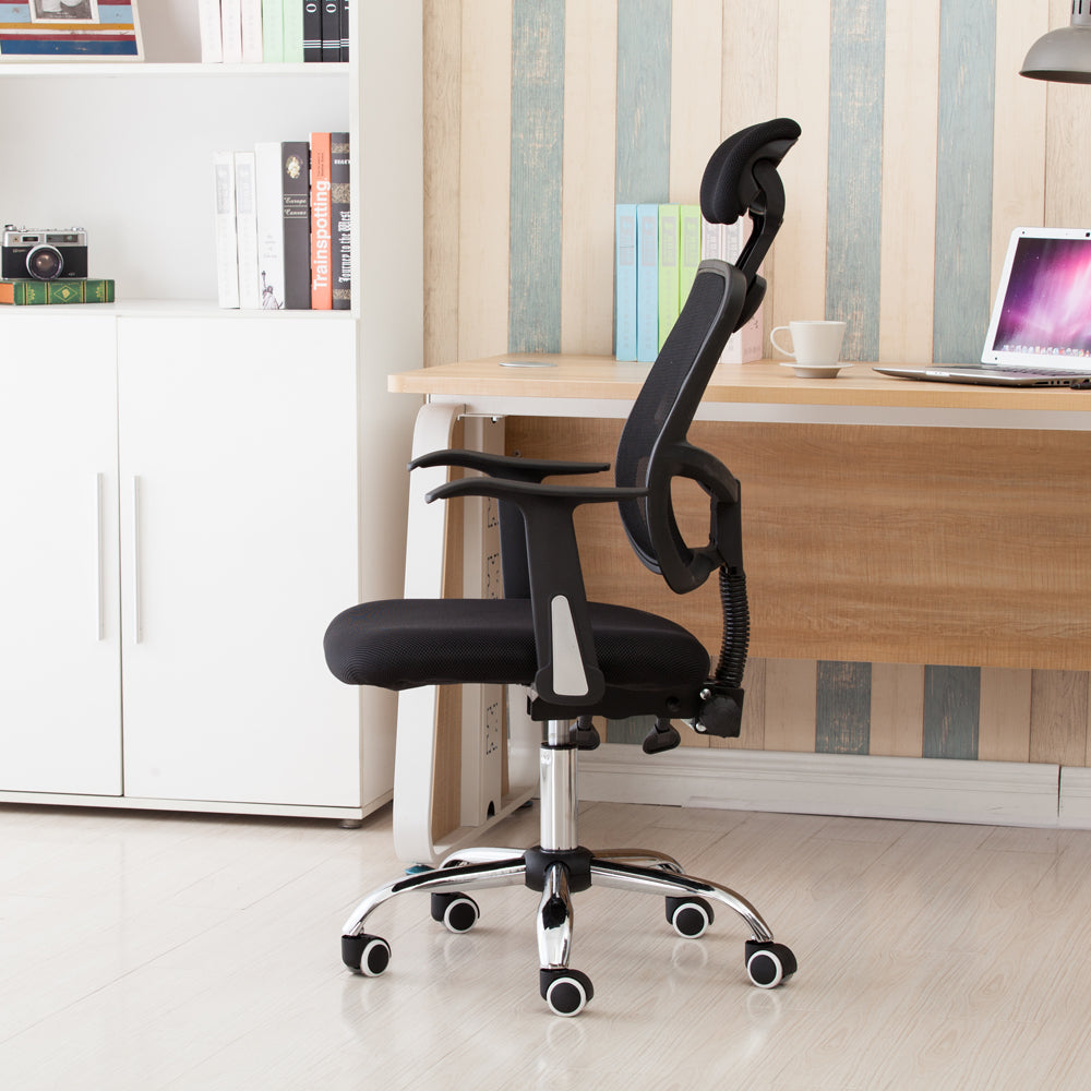 SYNGAR Office Desk Chair with Adjustable Height, Modern Arms Chair Office Chair Mid Back Mesh Fabric Swivel Computer Home Task Chairs Ergonomic Executive Chair with Armrests and Headrest, Black