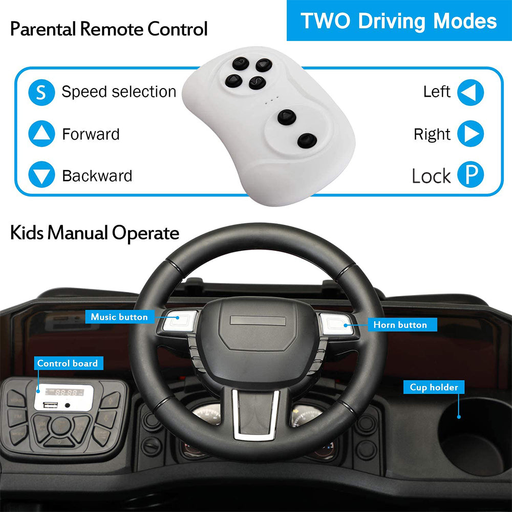 Kids Electric Truck Car, 12V Power Children Ride On Toy, Kids Ride on Car, Children's Riding Car with R/C Parental Remote, Leather Seat, Music, Lights for 3 to 6 Years, K123