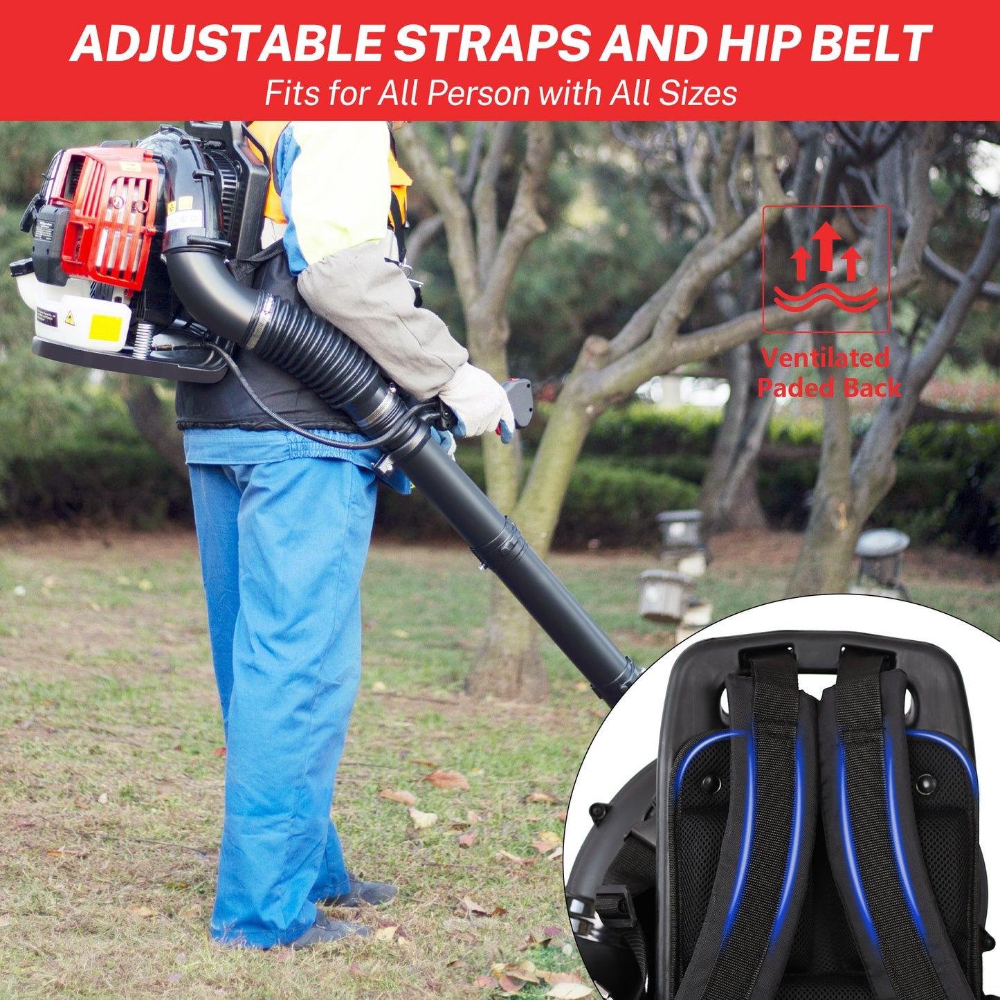 SYNGAR Gas Backpack Leaf Blower, 52CC 2-Cycle Leaf/Snow Blower with Extension Tube, for Dust Cleaning, Snow Blowing, Backyard, Garden, Work Around the House, Not for Sale in California, D7323