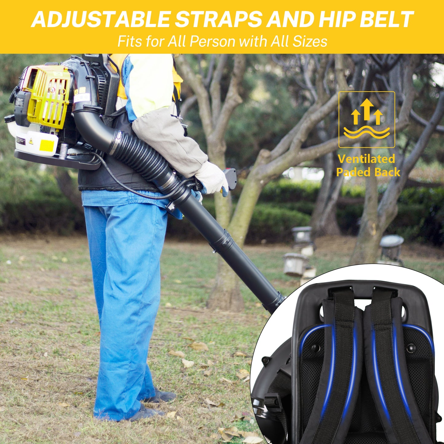 SYNGAR Gas Backpack Leaf Blower, 52CC 2-Cycle Leaf/Snow Blower with Extension Tube, for Dust Cleaning, Snow Blowing, Backyard, Garden, Work Around the House, Not for Sale in California, D7323