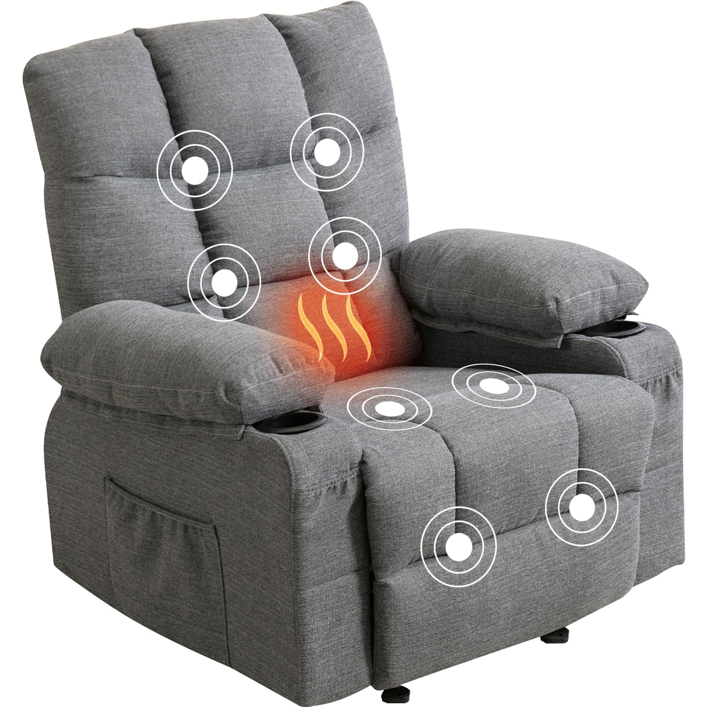 SYNGAR Manual Recliner Chair with Heat Therapy and Massage Function, Heavy Duty Reclining Mechanism Massage Chair, Elderly Single Rocker Sofa with Cup Holders for Bedroom Home Theater, Brown