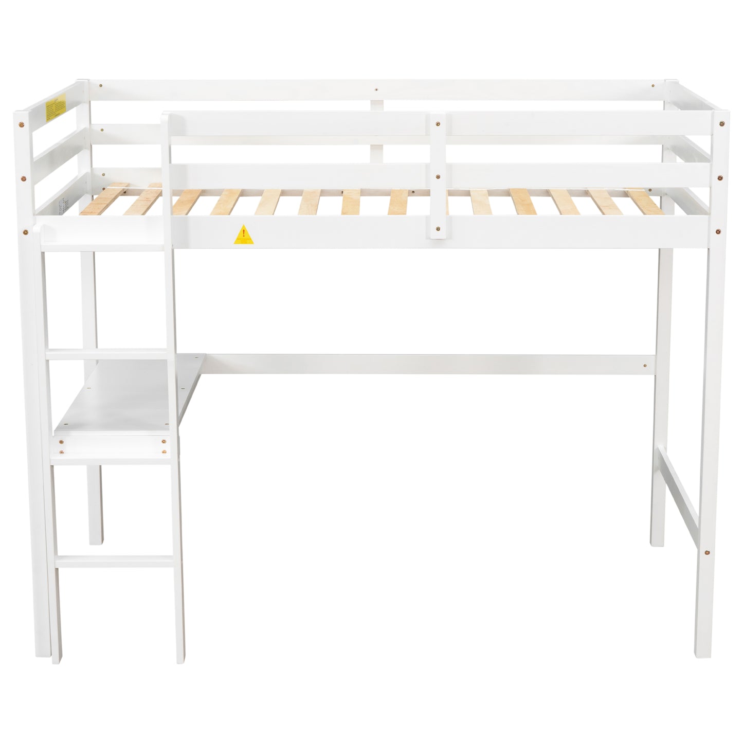 Wooden Twin Loft Bed with Desk, Twin Size Bunk Bed with Workstation Desk, Safety Rail, Wider Ladder for Kids Teens Adults, Space Saving Design, No Spring Box needed, White