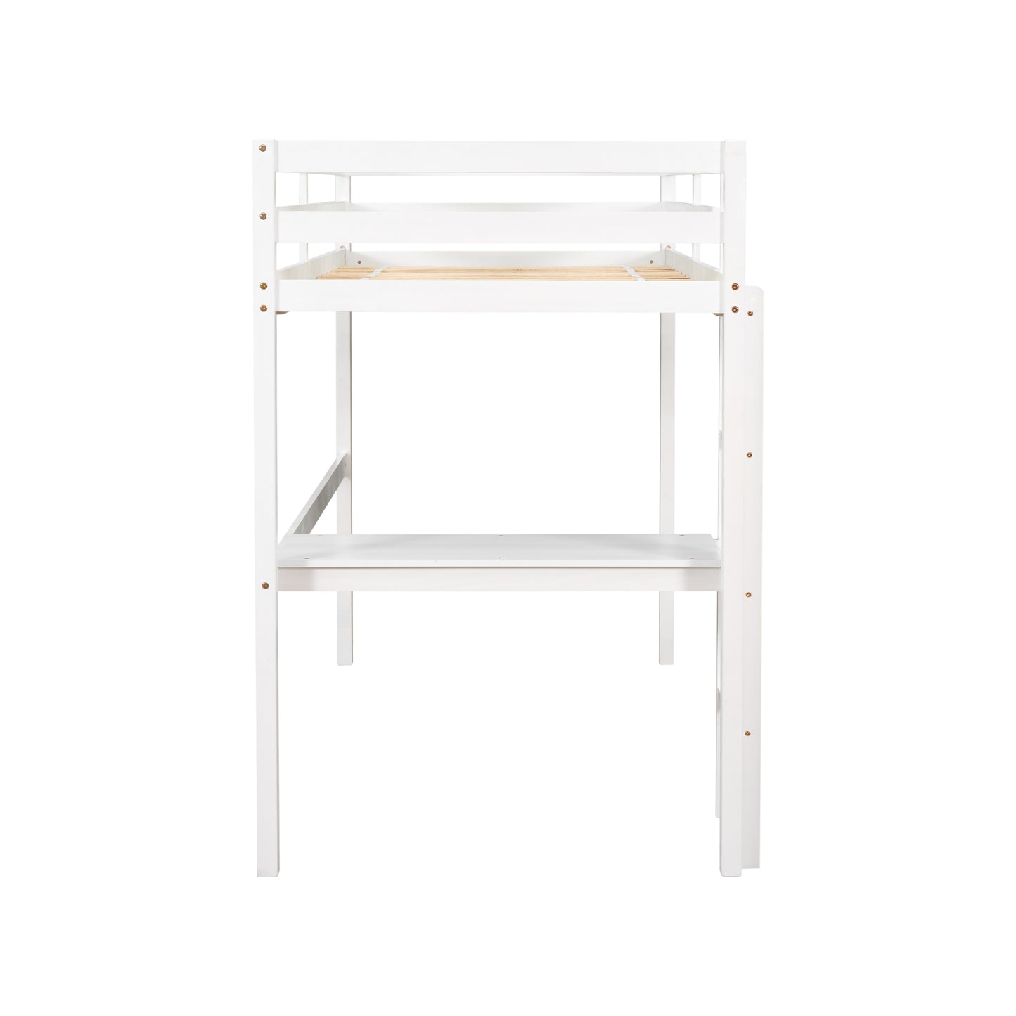 Wooden Twin Loft Bed with Desk, Twin Size Bunk Bed with Workstation Desk, Safety Rail, Wider Ladder for Kids Teens Adults, Space Saving Design, No Spring Box needed, White
