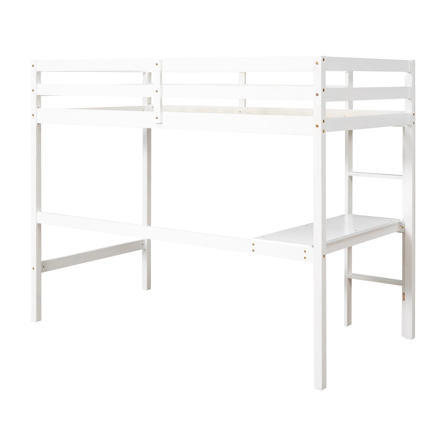 Wooden Twin Loft Bed with Desk, Twin Size Bunk Bed with Workstation Desk, Safety Rail, Wider Ladder for Kids Teens Adults, Space Saving Design, No Spring Box needed, White