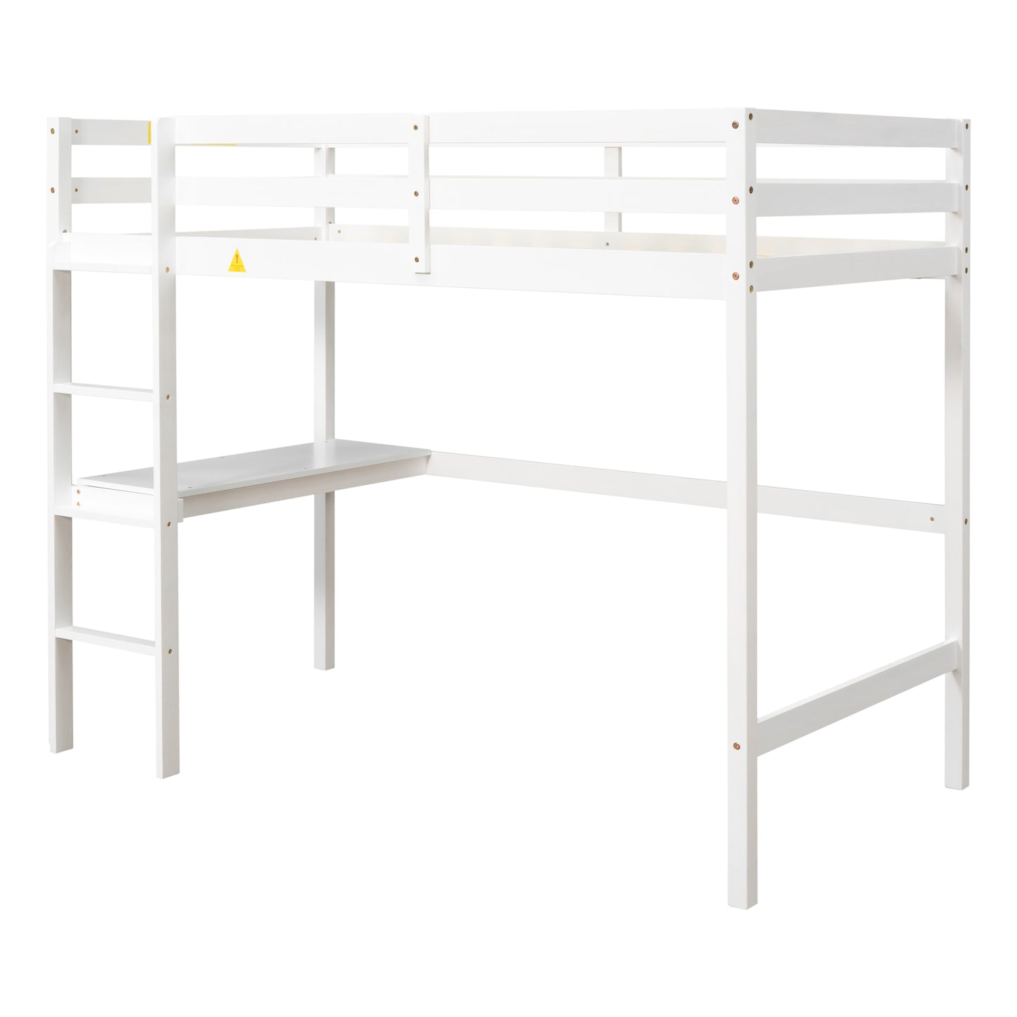 Wooden Twin Loft Bed with Desk, Twin Size Bunk Bed with Workstation Desk, Safety Rail, Wider Ladder for Kids Teens Adults, Space Saving Design, No Spring Box needed, White