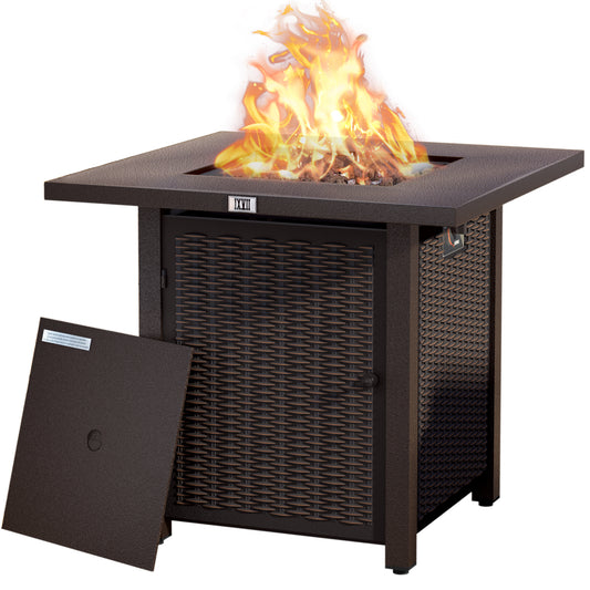 28 inch Gas Fire Pit Table, SYNGAR 2-in-1 40,000 BTU Propane Gas Fire Pit Table, Outdoor Propane Fire Pit with Lid and Lava Rock, for Patio, Backyard, Garden, Poolside, Y028