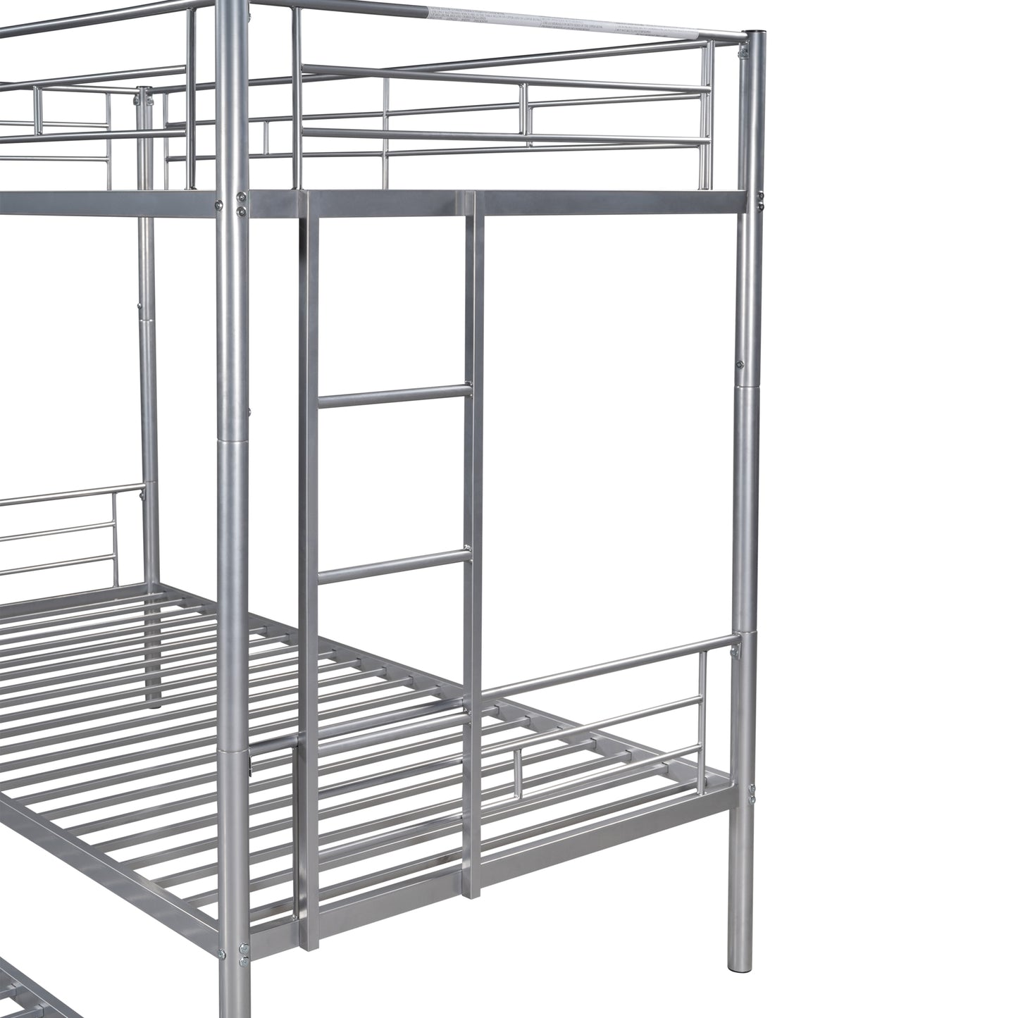 Twin over Twin Bunk Bed Frame with Trundle, SYNGAR Upgraded Bunk Beds with Ladder & Guardrail, Heavy Duty Kids Bedroom Furniture Bunk Bed for Boys and Girls, Space Saver Guest Room Bunk, Silver, C24