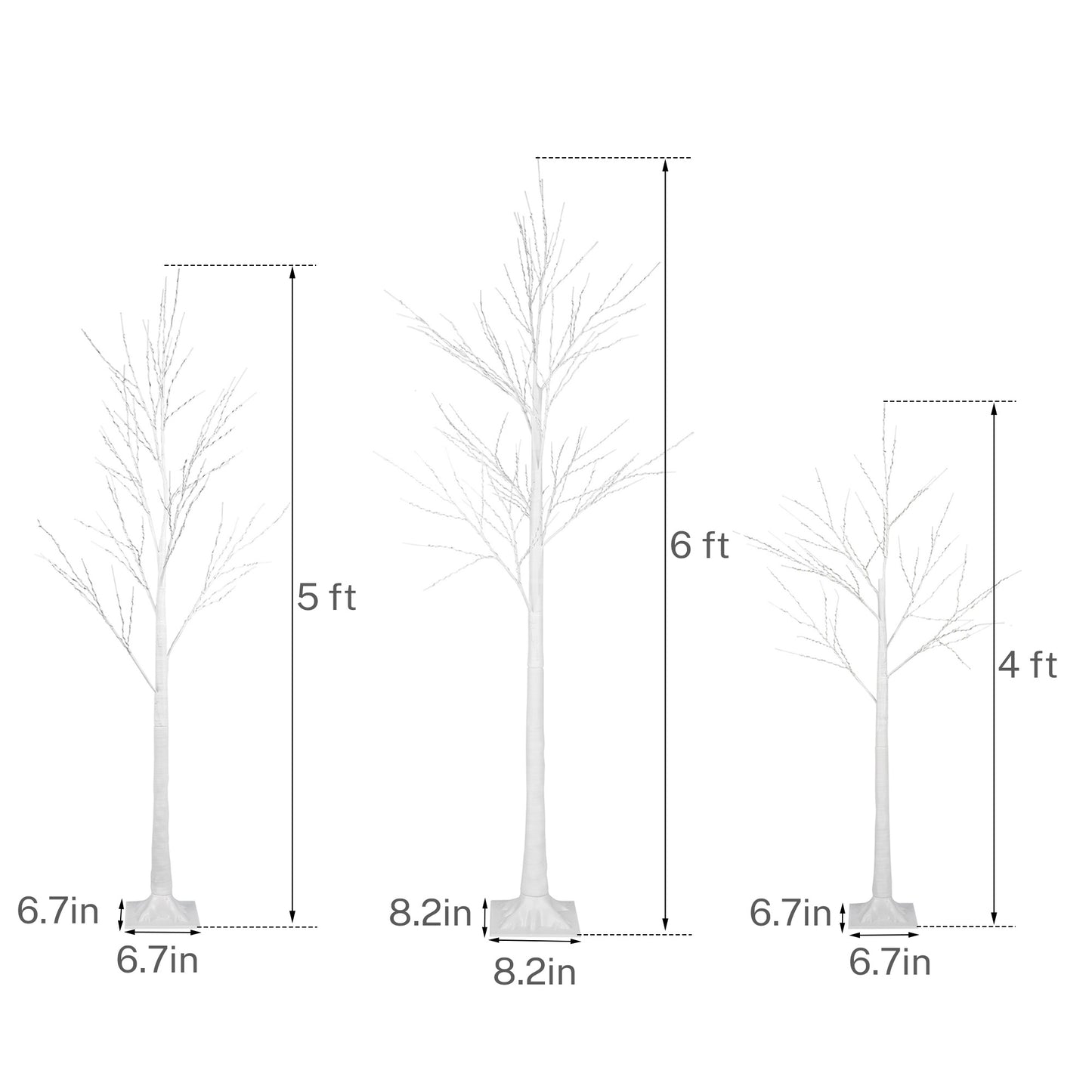4ft, 5ft and 6ft Birch Tree, Set of 3, SYNGAR Birch Tree with Warm White LED Lights, for Christmas Decoration, Fits for Indoor Outdoor Garden Party Wedding, Lighted Christmas Tree for Home, Y033
