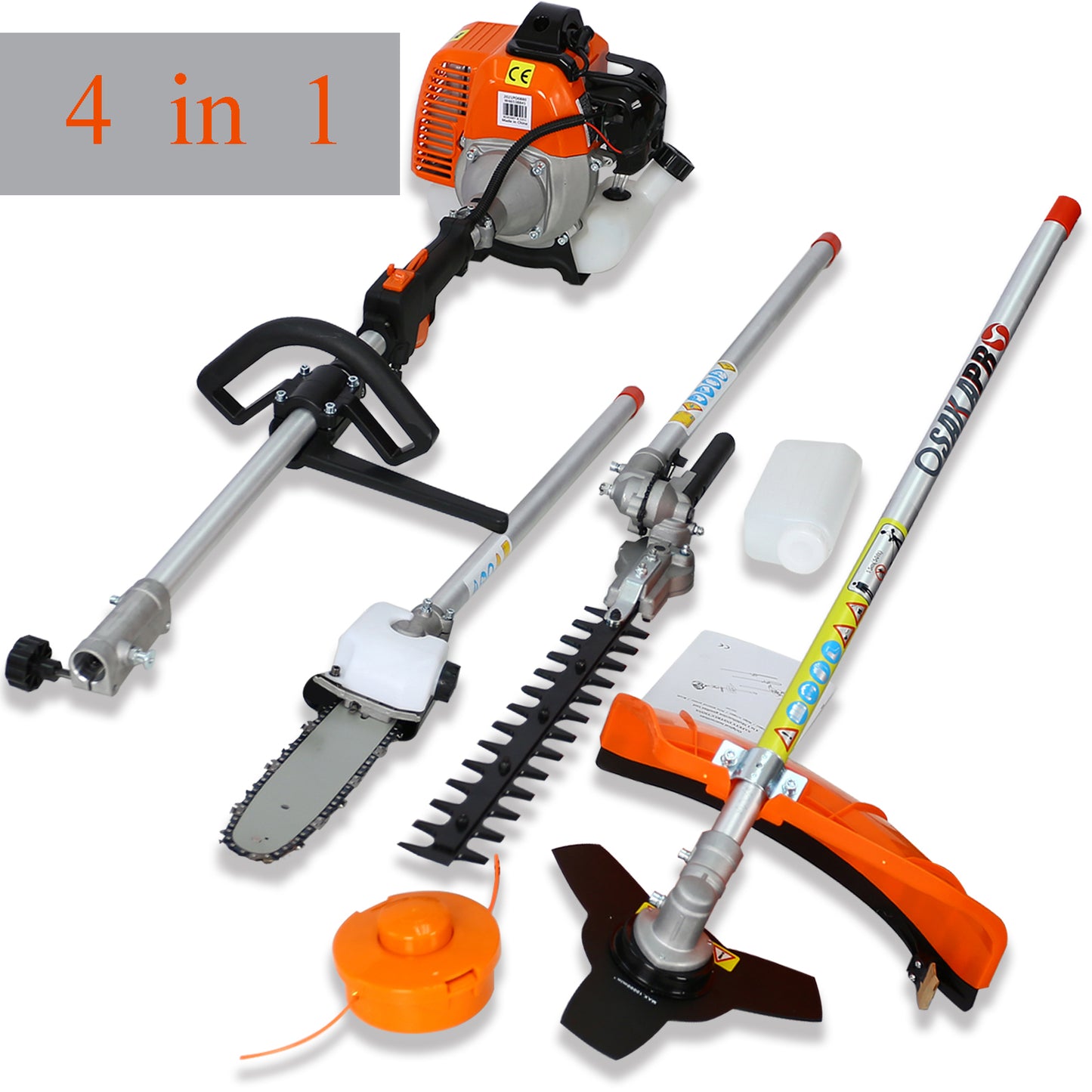 4 in 1 Grass Trimmer, Multi-Functional String Trimmer with Gas Pole Saw, Hedge Trimmer, Grass Trimmer, and Brush Cutter, Weed Eater for Patio Garden Lawn, 33CC 2-Cycle