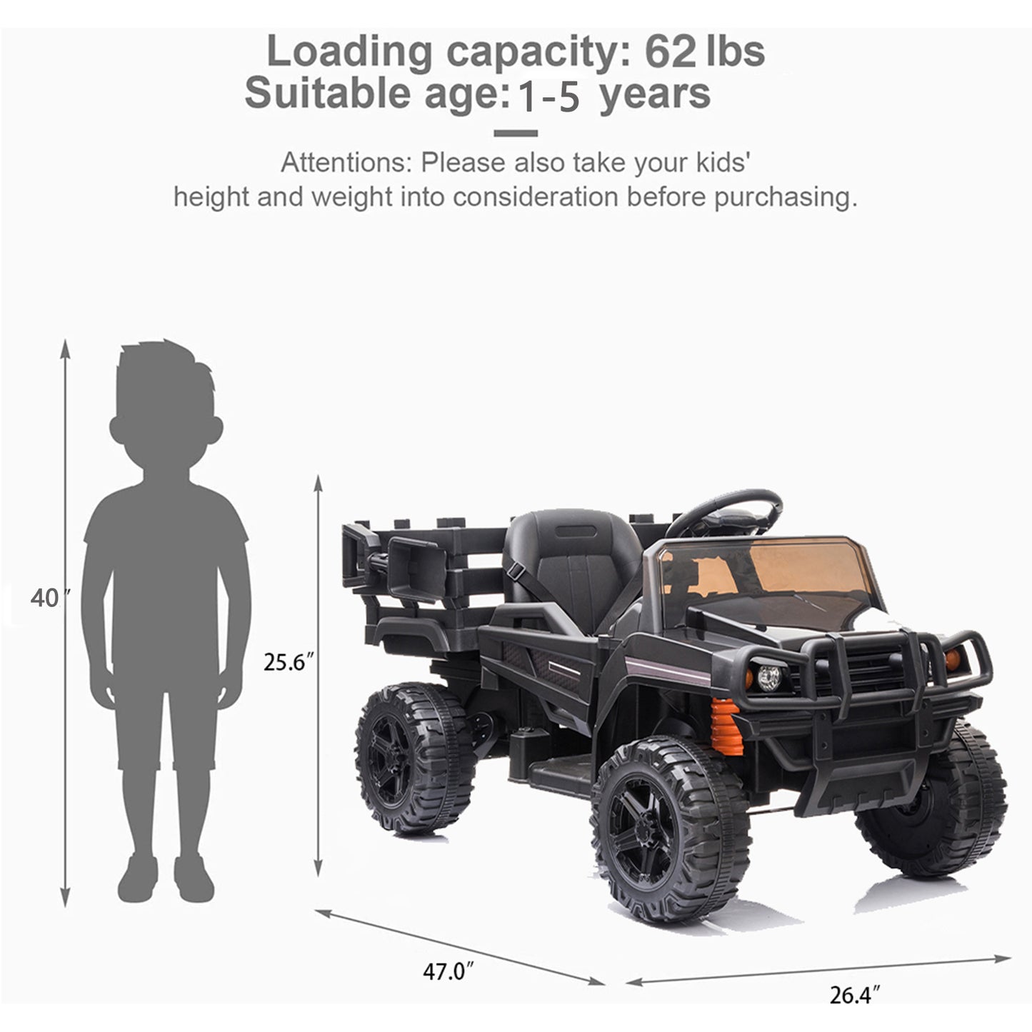 Kids Electric Truck Car, 12V Power Children Ride On Toy, Kids Ride on Car, Children's Riding Car with R/C Parental Remote, Leather Seat, Music, Lights for 3 to 6 Years, K123