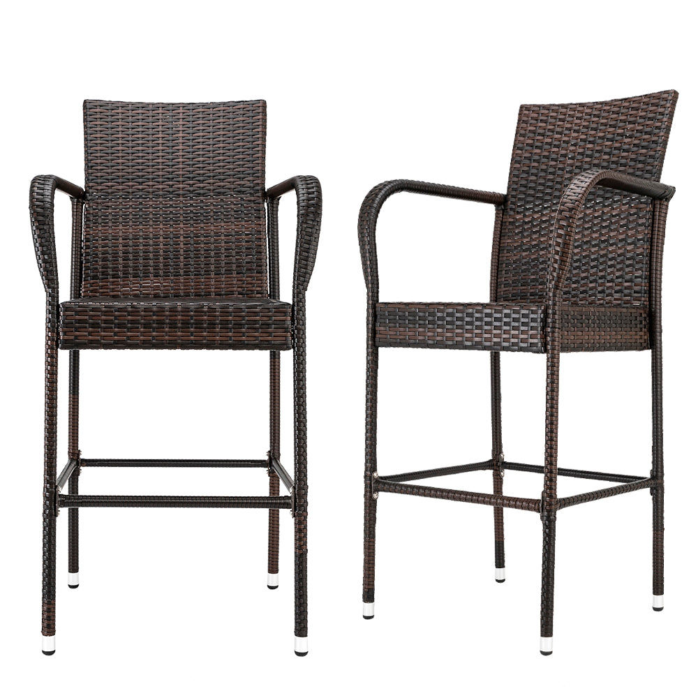 2 Pack Patio Bar Chairs, Outdoor PE Rattan Bar Stools Patio Furniture with Metal Frame, Bar Height Furniture Chair Set for Bar, Kitchen Counter, Garden, Backyard