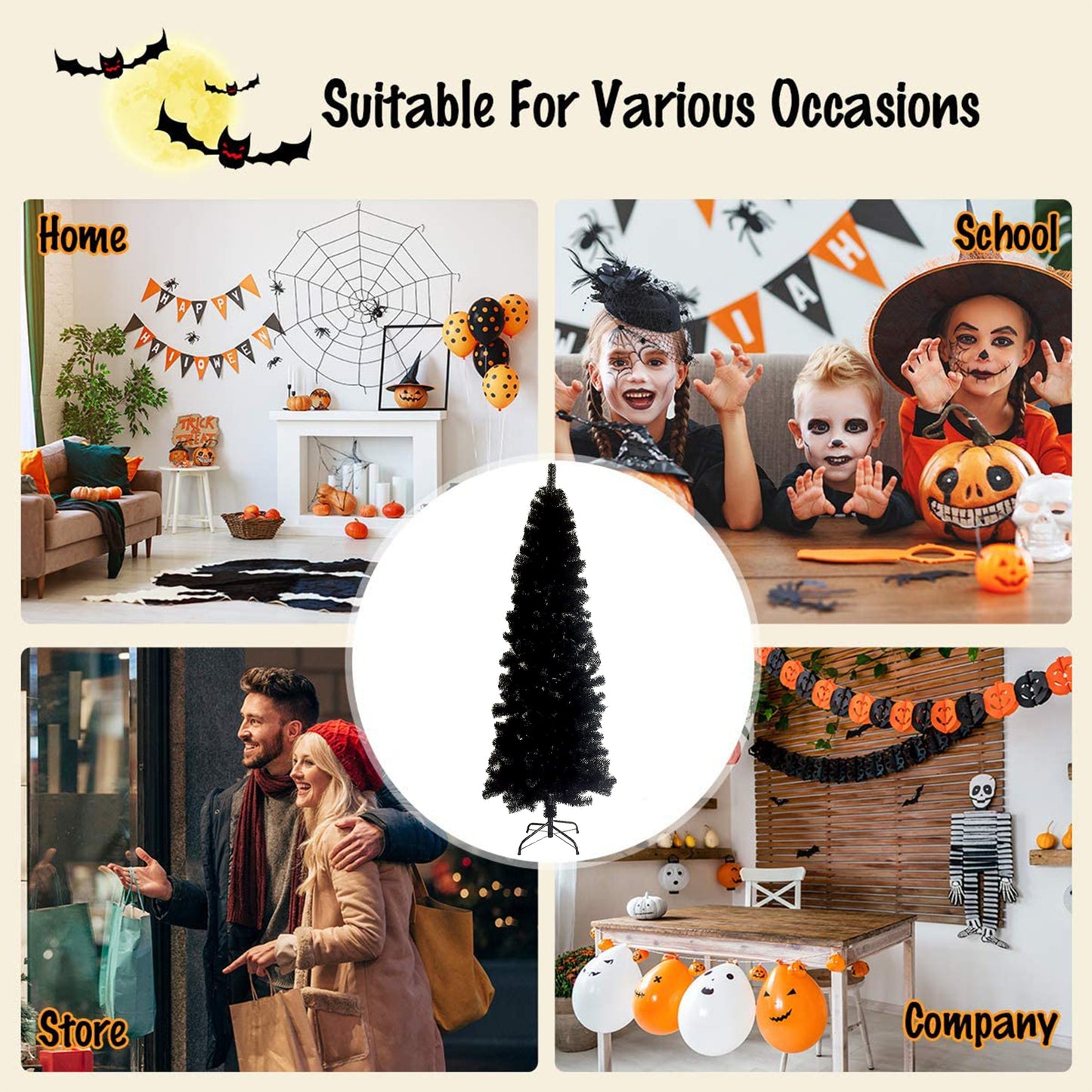 SYNGAR 7.5FT Pencil Christmas Tree, Slim Artificial Xmas Tree with 840 Branch Tips, Christmas Decor, Black