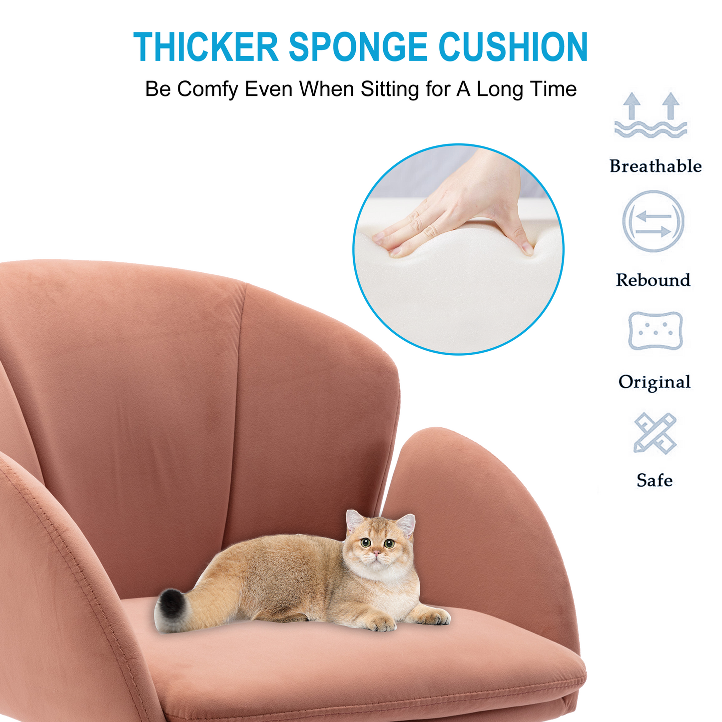 SYNGAR Tufted Vanity Chair with Wheels, 360° Swivel Upholstered Computer Task Chair, Upholstered Height Adjustable Home Office Chair, Velvet Accent Chair for Makeup Room Living Room Dorm Bedroom, K10